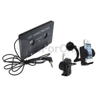 Black Car Audio Cassette Adapter+Windsh​ield Holder for Apple iPod 