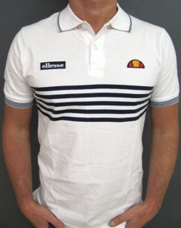 Ellesse Heritage 80s Vilas 5 Stripe Polo Shirt White S,M,L,XL,2XL,3XL 