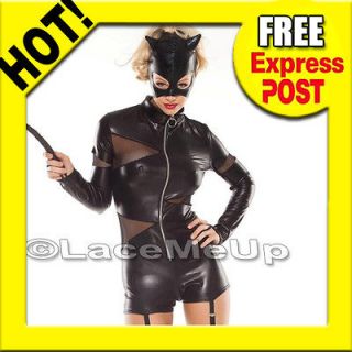Catwoman Cat Woman Ladies Sexy Vinyl Black Bodysuit size S/M 8 10
