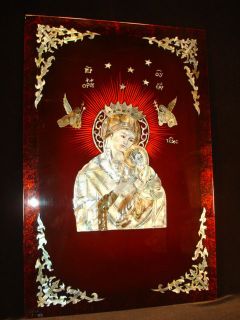  Art Mother Pearl Inlaid VIRGIN MARY BABY JESUS Picture Lacquerware