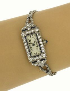 ornate vintage platinum diamonds ladies wrist watch 