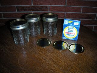 three vintage 8 oz ball jelly jars metal lids plus
