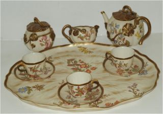 FABULOUS RARE ROYAL WORCESTER RAISED WATER LILY TEA SET WITH LARGE 