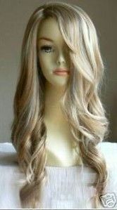  Beautiful fashion long curly blonde wig hair wigs +WEAVING cap