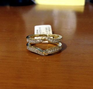 Solitaire Enhancer Diamonds Ring Guard Wrap Yellow Gold Wedding Band 