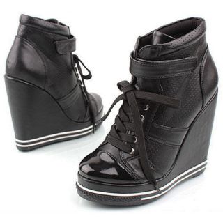 Platform Wedge Heels Sneakers Kpop Celebrities Ankle Shoes 887 Black