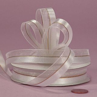   Corsage Ribbon White Gold, Florist Supplies 2 yards, Wedding Ribbon