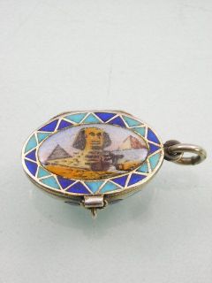   EGYPTIAN REVIVAL SILVER ENAMEL CHARM PENDANT MOSES BASKET WITH BABY