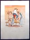 William Papas Amish Family Hand Colored Signed & Numbered Etching 