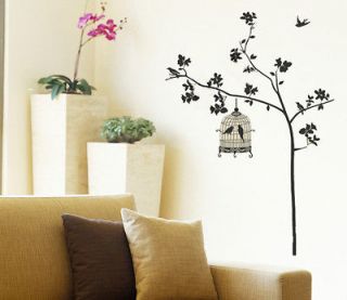 Black Birdcage Tree Removable Wall Sticker Home Decor Decal Art Large 