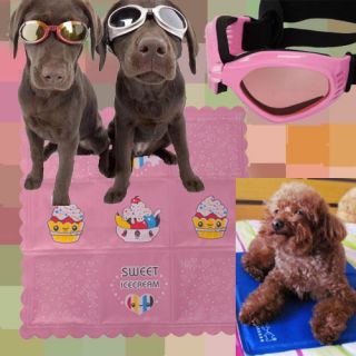 Pet Glasses+ Ice Pad Dog UV Goggles Sun Glasses Pink+Ice Cream Ice Pad 