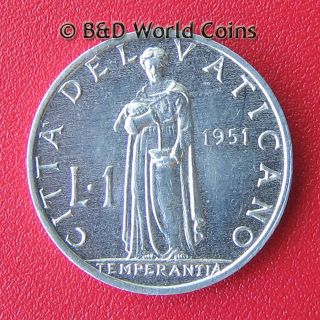   1951 ONE 1 LIRA POPE PIUS XII 17mm ALUMINUM COLLECTABLE WORLD COIN