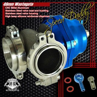   46MM TURBO MANIFOLD V BAND WASTEGATE WG BYPASS EXHAUST+SPRING PSI BLUE