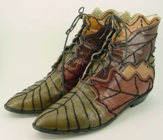 Vintage ~ZALO Womens Leather Bohemian ~Fall Leaf~ Fashion Ankle Boots 