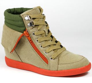 TAUPE BEIGE ORANGE HIGH TOP FASHION WEDGE TRAINER ANKLE BOOT SNEAKERS 