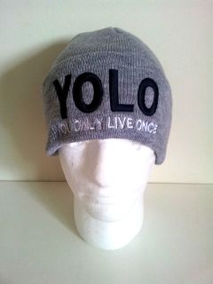 yolo grey cuffed beanie knit hat skull cap