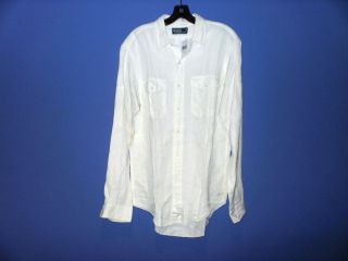 Polo Ralph Lauren Mens Ivory Linen Silk Button Front Shirt * NWT * M L