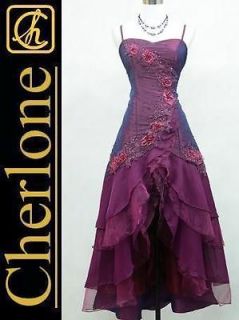 Cherlone Plus Size Satin Dark Purple Lace Ball Gown Wedding/Evenin​g 
