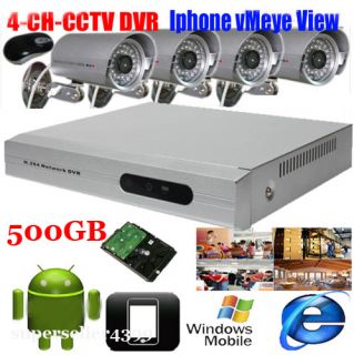 4CH 4 Channel CCTV DVR Surveillance Security System 4 Outdoor Camera 