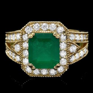 12900 Certified 14k Yellow Gold 2 20ct Emerald 1 30ct Diamond Ring No 