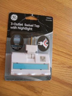 GE 3 Outlet Swivel Tap with Nightlight Grounded New in Orig Package 