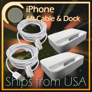 iPhone 4 USB Data Sync Charger 6ft Long Cable Dock Cradle Stand 