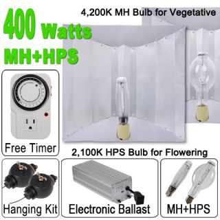 400W HPS MH Grow Light XL Aluminum Reflector Hood 400 Watt Digital 