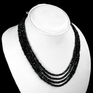    CLASS QUALITY 183 00 CTS NATURAL 4 LINE BLACK SPINEL BEADS NECKLACE