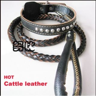 Handcrafted Braided Genuine Leather 5 Feet Long Dog Leash Collar Fit 