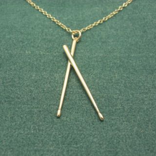   Gold Drum Sticks Pendant Charm with Gold Necklace Chain Premier gift