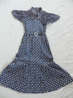   1930s Day Dress Blue white Flower Dimity Fabric vtg WWII era Medium