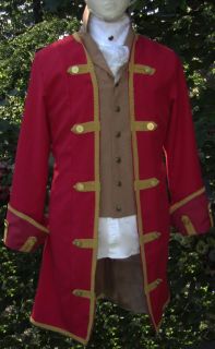 Captain Morgan Styl Pirate Colonial Military Frock Coat Red & Gold 