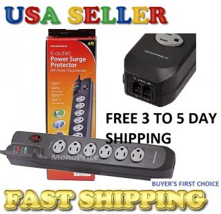 Outlet Power Surge Protector w Fax 1050 Joules Plastic w 4ft Cord PC 