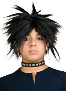Child 80s Heavy Metal Glam Rock Star Spiked Wig Black Kids Boys Punk 
