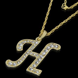 ALPHABET INITIAL LETTER H GOLD PLATED CLEAR CRYSTAL PENDANT CHARM 