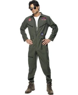 Mens Top Gun Pilot Jumpsuit 80s Fancy Dress Costume Medium Chest 38 