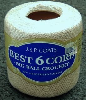 Best 6 Cord by J P Coats 100 Mercerized Cotton Big Ball Crochet Thread 