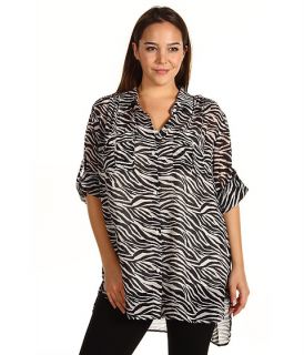 DKNYC Plus Size   Plus Size L/S Zebra Print Button Thru Shirt