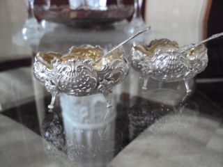 Victor Boivin French Sterling Silver Salt Cellars and Spoons