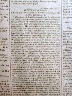 1807 headline newspaper AARON BURR CONSPIRACY   Plot to take over the 