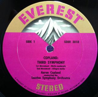 Copland Symphony No 3 Third LP VG SDBR 3018 Everest Stereo Belock ED1 