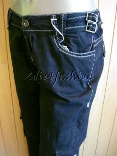   MUR Black Cotton Cargo Grey Stitching Low Rise Wide Leg Cotton Pants L