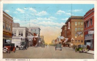 1929 White Border Main Street Scene, ABERDEEN, SD