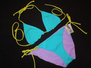 Victoria Secret The Abbie Reversible String Bikini Swimsuit   L Aqua 