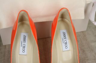 Jimmy Choo Abel Orange Patent Leather Pumps Pointed Size 38 5 8 US New 