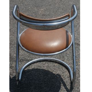 art deco chrome tubular accent chair caramel vinyl upholstery 18 width 