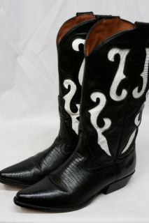 Vintage Nine 9 West Black White Leather Western Cowboy Boots Womens 8 