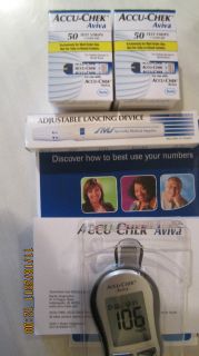 Accu Chek Aviva Blood Glucose,100 Test Strips Plus Free Meter 