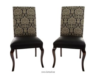 Pair of Parsons Leather Accent Chairs with Upholstered Back