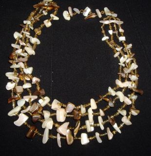 Vintage 5 Strand Albolene Shell Bib Necklace Japan